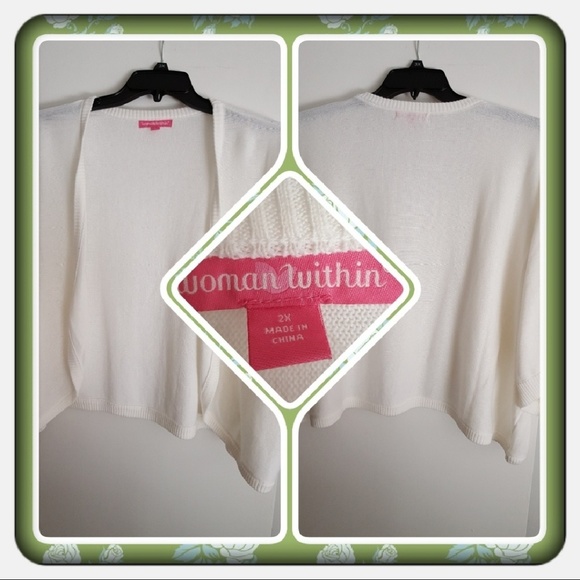 Woman Within Sweaters - Woman's White Shrug Size 2X